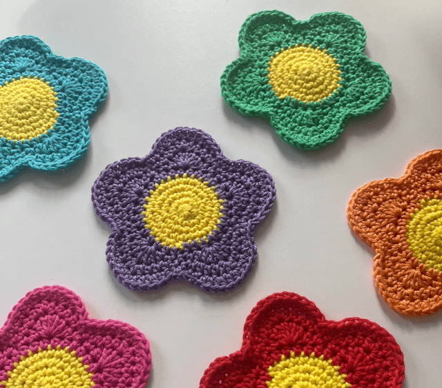 6 sous-verres fleurs colorées au crochet 