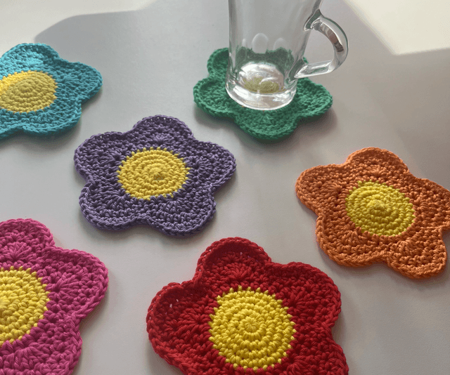 6 sous-verres fleurs colorées au crochet 