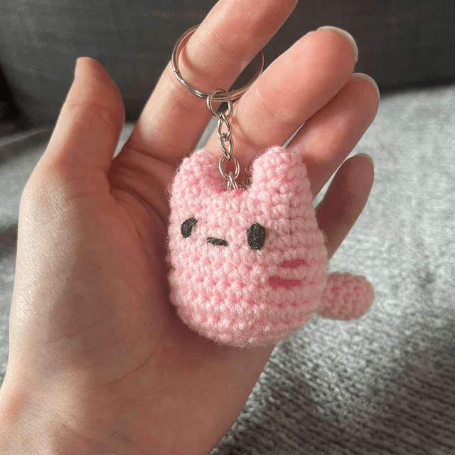 Porte-clés chat rose 